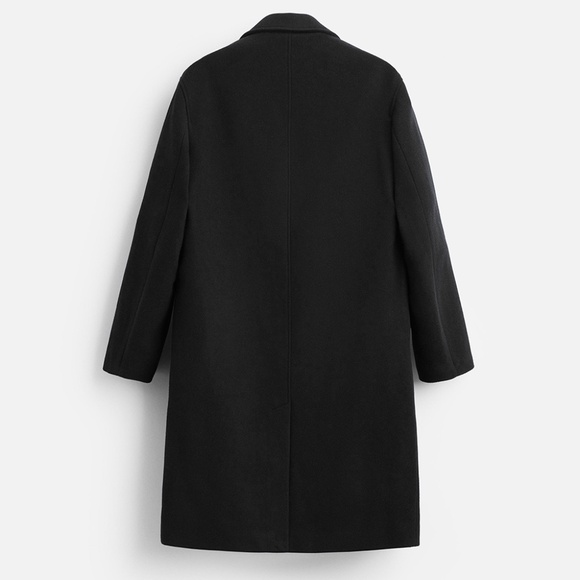 NEW ZARA MAN WOOL BLEND LONG TRENCH COAT BLACK 42 LARGE - Picture 3 of 7